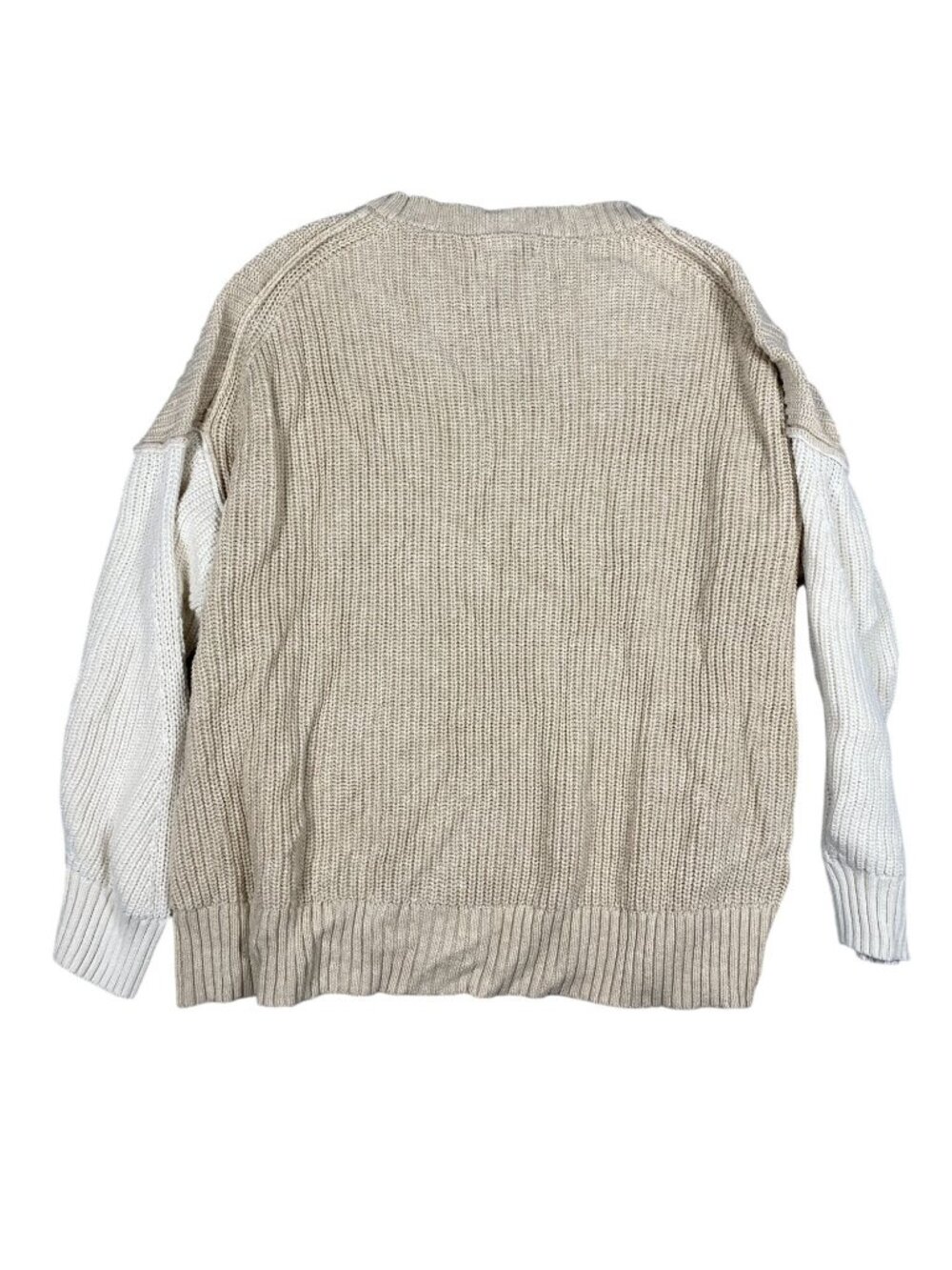 American Eagle Womens Colorblock Knit Sweater Beige White M 100% Cotton Casual - Picture 3 of 8